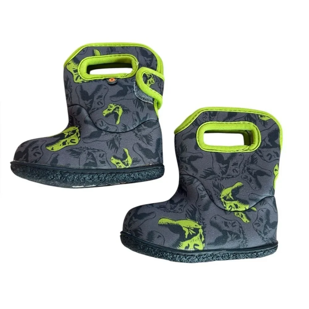 Bogs Cool Dino Print Boots Baby Size 4 Gray and Green